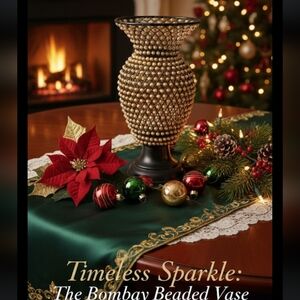 Bombay Black and Tan Beaded Accent Vase